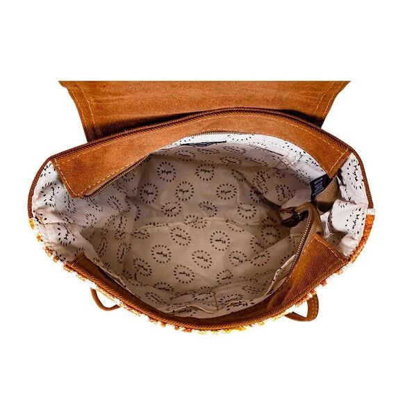 Myra Bag Handmade Chenoa Backpack Upcycled Canvas & Cowhide Leather - Picture 5 of 12